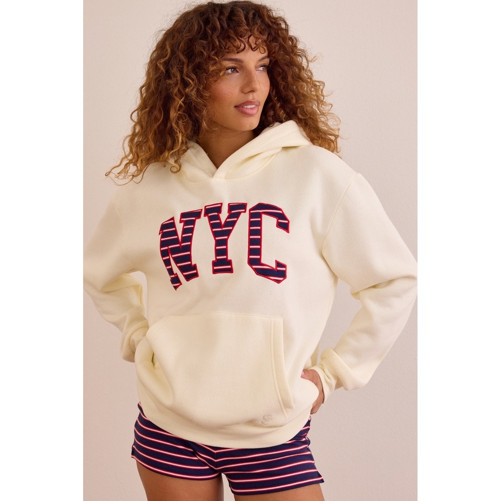 AS Revival NYC Ivory Striped Applique Hoodie Sweatshirt Size XXS